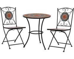 Mozaïek Bistroset - Tuinset Keramiek - Buiten Zitten - Handgemaakt Mozaïek - 1 tafel 2 stoelen - Oranje Grijs