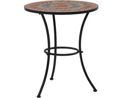 Mozaïek Bistrotafel - Tuin Cafetafel - Buiten Zitten - Weerbestendig Keramiek - 60 cm Diameter - Oranje Grijs