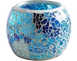 Mozaïek Glas Kandelaar - Theelichthouder Kaarshouder - Sfeer Creëren - Stabiele Basis - 8.5 x 8.5 x 7 cm - Blauw