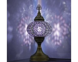 Mozaiek Lamp - Handgemaakte Nachtlamp - 1 stuk - Paars en Messing Basis