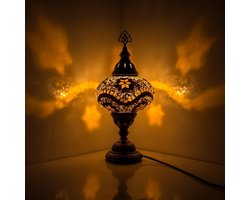 Mozaïek Lamp - Oosterse Lamp - Turkse Lamp - Tafellamp - Marokkaanse Lamp - Ø 19 cm - Hoogte 34 cm - Handgemaakt - Authentiek - Geel