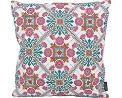 Mozaiek Oudroze/Groen Kussenhoes | Outdoor / Buiten | Katoen / Polyester | 45 x 45 cm