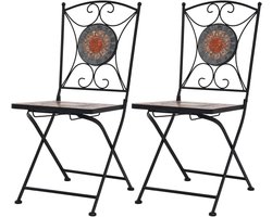 Mozaïek stoelen - Bistro set - Buiten zitten - Keramische zitting - 2 stuks - Oranje grijs