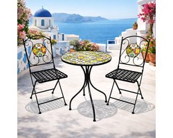 Mozaïek Tuinset - Bistro Set - Terras Zitten - Inklapbare Stoelen - 3-delig - Multicolor