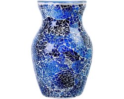 Mozaïek Vaas - Glazen Vaas - Interieur Decoratie - Handgemaakt Gebarsten Glas - Hoogte 8 Inch - Blauw