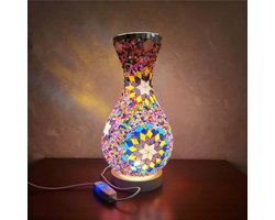 Mozaïek Vaaslamp - Tafellamp Decoratie - Sfeerverlichting Creëren - Handgemaakt Midden-Oosters Design - 13 x 28 cm - Roze Kleurrijk