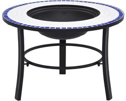 Mozaïek Vuurplaats - Buitenhaard Terras - Warme Avonden - Keramiek Decoratie - 68 cm Diameter - Blauw Wit