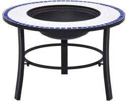 Mozaïekhaard Keramiek - Buitenhaard Terrashaard - Terras Verwarmen - Met Tafelblad - 68 cm - Blauw Wit