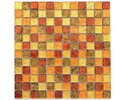 Mozaïektegel Glasmozaïek - Glazen Mozaïek Tegel - Wanddecoratie - Transparant Kristal Effect - 300x300 mm - Goud Oranje