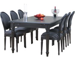 Mozart zwarte eettafel met 6 zwarte stoelen Rococo.