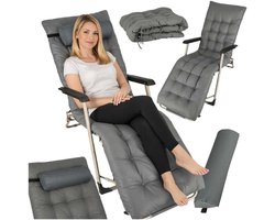 MOZY® - Ligbed - Opvouwbaar - 170 cm - Grijs - Inclusief Kussen - 2 Standen - tot 100 kg - met Nekkussen - Ligstoel Tuin - Veldbed - Zonnebed - Lounger - Reisbed
