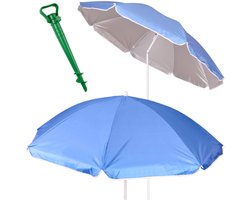 MOZY® - Parasol met Grondboor - Blauw - 150 cm - Kantelbaar en Verstelbaar - Strandparasol - Tuinparasol - Stokparasol - Grondanker