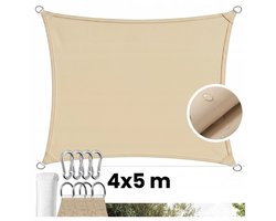 MOZY® - Schaduwdoek - 4 x 5 meter - Beige - met Montagekoord en Karabijnhaken - Waterdicht - Schaduwzeil - Zonnewering - Zonbescherming - Zonnedoek Merk:MOZY • Schrijf een review • Delen •