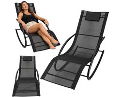 MOZY® - Schommelstoel Buiten - Zwart - met Armleuningen - Inclusief Hoofdsteun - tot 120 kg - Geschikt voor Buiten - Corrosiebeschermd - Loungestoel Tuin - Ligstoel - Ligbed - Tuinstoel - Zonnebed - Zonnestoel