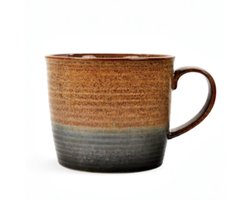 MPLCo - Mok - Keramische Mok - Grote Koffiemok & Soepmok - Oven, Magnetron & Vaatwasserbestendig - XXL - 14 x 11 cm - 1 Liter - Bruin met Donkergroene Ombre