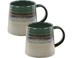 MPLCo - Ombres Mok - Koffiemok - Set van 2 - Theemok - Unieke Beker - Moderne Koffiebeker Servies - Vaatwasser & Magnetron Bestendig - 400ml - Ø10 x 10 cm - Groen-grijs