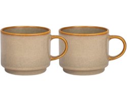 MPLCo - Stack Mok - Koffiemok met Reactieve Glazuur Handgemaakt Design - Set van 2 - Theemok - Modern Minimalistisch Servies - voor Koffie Thee Espresso - Vaatwasserbestendig - Keramiek - 350 ml - Grijs / Beige met Bruine Tinten