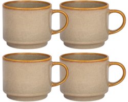 MPLCo - Stack Mok - Koffiemok met Reactieve Glazuur Handgemaakt Design - Set van 4 - Theemok - Modern Minimalistisch Servies - voor Koffie Thee Espresso - Vaatwasserbestendig - Keramiek - 350 ml - Grijs / Beige met Bruine Tinten