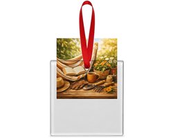 Mr Cadeautjes Glazen tegel vierkant 7,6 cm - design Een tuinbank of hangmat in een rustige tuin met hobbyspullen | cadeau
