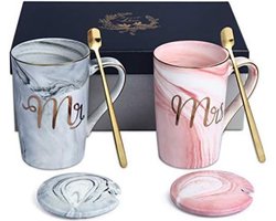Mr en Mrs Koffiekopjes Set Huwelijksgeschenken voor Paar Engagement Bruids Douche Bruid en Bruidegom Verjaardag Marmeren Keramische Mokken