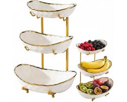MRKK® Fruitschaal - Fruitmand Etagere 3 laags - Wit en Goud