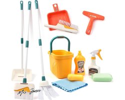 Mrs. Jones 12-delige reinigingsset voor kinderen peuters - incl. bezem veegschep dweil borstel schraper spons - rollenspellen voor meisjes en jongens .