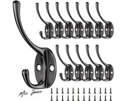 Mrs. Jones 12 Stuks Kapstokhaken Vintage Kapstokhaken Haken Zwanenhals Haken Metalen Muurhaken Met 24 Schroeven Voor Slaapkamer Kapstokhaken Badkamer Keuken Zwart .