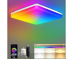 Mrs. Jones 18-W led-plafondlamp dimbaar RGB-kleurverandering 1800 lumen 24-GHZ WLAN kleurrijke led-plafondlamp RGB bestuurbaar via app IP54 badkamerlamp voor woonkamer Siri-compatibel .