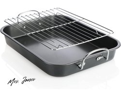 Mrs. Jones 2-delige braadslede en bakvorm - Braadslede met antiaanbaklaag rooster en handvatten - Braadpan met hoge rand (antraciet - 2 delen) .
