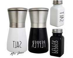 Mrs. Jones 2 STKS Peper en Zoutmolen Set Zwart Wit Peper & Zout Kruiden Glazen Fles .