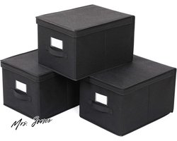 Mrs. Jones 3 Stuks Multifunctioneel Opberg Box Doos Mand Vakken 40x30x25cm zwart RFB03H .
