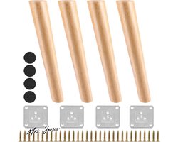 Mrs. Jones 4 stuks 30 cm meubelpoten - hout massief - conisch schuine vervangende tafelpoten - montageplaten schroeven - houten meubelpoten - kast bank salontafel - tv-kast .