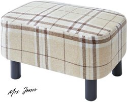Mrs. Jones 42 cm voetenbank-rechthoekige poef met stabiele houten poten - moderne linnen stoffen voetsteun voor woonkamer en slaapkamer met gewatteerde zitting - gestreept HD-HRF-BD215 .