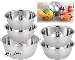 Mrs. Jones 5-delige roestvrijstalen mengkom set in 5 maten (14-16-20-22-24 cm) - serveerschaal - stapelbaar - bakken en serveren .