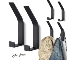 Mrs. Jones 6 stuks zwarte kledinghaken - moderne garderobehaken voor jassen mantels caps sjaals - onzichtbaar op te boren - handdoeken handtassen .