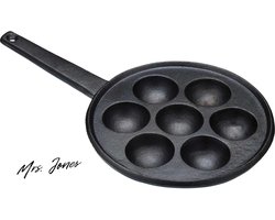Mrs. Jones Aebleskiver Pan met 7 gaten en Aebleskiver Recept gietijzer 205 cm zwart - Keukengerei voor heerlijke Deense pannenkoekjes .