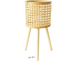 Mrs. Jones Bamboe Geweven Plant Pot Stand met Houten Poten - Indoor Plantenmand Bloempotten Geweven Indoor Plant Stand Vloer - Rotan Plant Stand Houder voor Thuis Decoratie en Display Planter Pot Container - Kaki L .