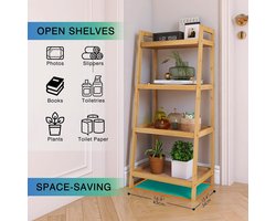 Mrs. Jones Bamboe Ladder Boekenkast Badkamer Opbergrek Organisator 4 Tier Vrijstaande Plant Display Stand Ruimtebespaarder Planken voor Slaapkamer Keuken Balkon Natuurlijk - Opbergrek, Plantenstandaard .