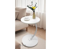 Mrs. Jones Bijzettafel hout wit - salontafel C-vormige steun tafelblad diameter 40 cm - notenhoutlook rond bijzettafels voor woonkamer .