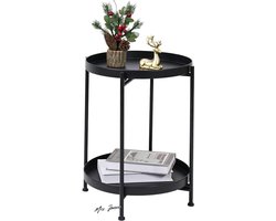 Mrs. Jones Bijzettafel rond metaal 2 etages salontafel tuintafel Ø36 x H515 cm bankpunt industriële stijl bed-kleine tafels voor woonkamer balkon slaapkamer-zwart .