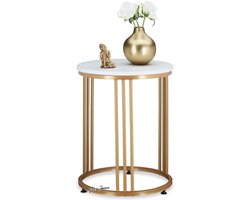 Mrs. Jones Bijzettafel rond metaal & MDF marmerlook - wit goud - HxD 51x41 - salontafel - trendy - modern .