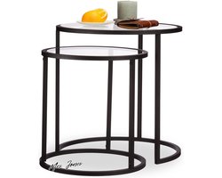 Mrs. Jones Bijzettafel Set 2 Salontafeltjes Glazen Tafelblad HBD 505x50x50cm Passen Zwart .
