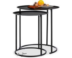 Mrs. Jones bijzettafel set van 2 verhoogde rand salontafeltjes stalen frame modern HxØ 50x50 cm antraciet met opstaande-randegie .