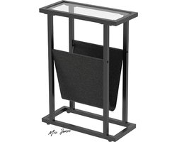 Mrs. Jones Bijzettafel smalle bijzettafel gehard glas tijdschriftenhouder bank-bijzettafel woonkamer ruimtebesparend zwart EBK78BZ01 .