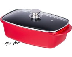 Mrs. Jones Braadslede Deksel Handgreep 5 Liter Aluminium Glas Ovenschaal Gasvuur Rood Groter Formaat Gemakkelijke Reiniging .