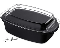 Mrs. Jones Braadslede Glasdeksel Anti-aanbaklaag Ovenschaal Aluminium 39 cm Zwart .