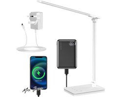 Mrs. Jones Bureaulamp oogverzorgende led-tafellamp dimbare bedlamp met 2 USB-oplaadpoorten en 10 helderheidsniveaus x 5 kleurmodi aanraakbediening daglichtlamp voor kantoor nachtkastje lees- automatische .