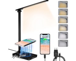 Mrs. Jones Bureaulamp Tafellamp LED-Bedlamp met Draadloos Opladen en USB-Poort - 6 Kleurtemperaturen 5 Helderheidsniveaus Automatische Timer Opvouwbaar Design Zwart .