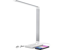 Mrs. Jones Bureaulamp USB Charge Eye-Caring LED Touch-Tafellamp met Dimbaar Nachtlicht - 5 Verlichtingsmodi en 10 Helderheidsniveaus Automatische Timer (Zilver) .