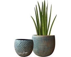 Mrs. Jones Collection Plantenbak set - Keramisch - Groen Goud - Indoor Outdoor - 17 en 14cm - Teal Gold .